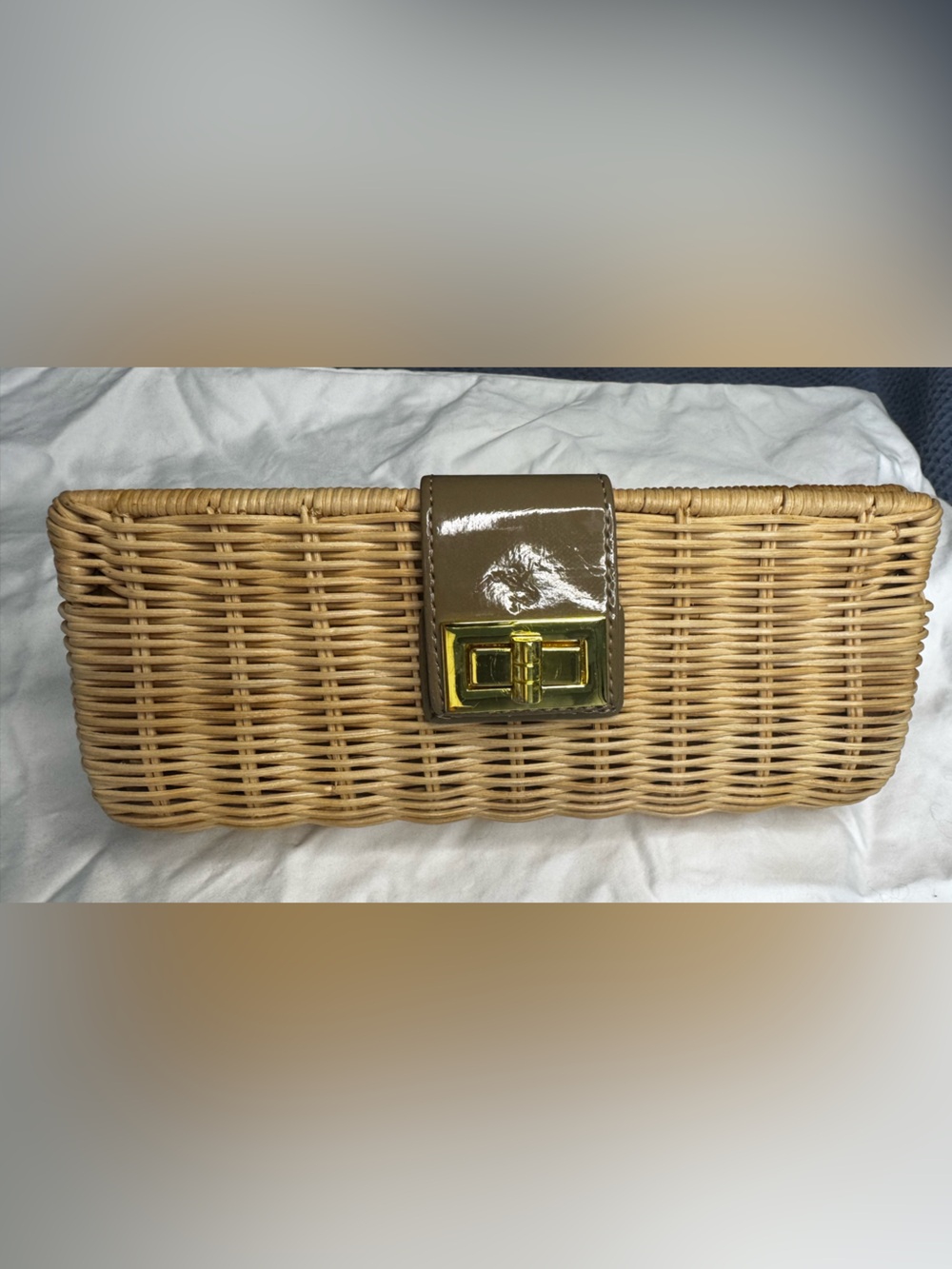 J.Crew Woven Straw Clutch 2013 Gold Turn Lock Resort Summer Bag